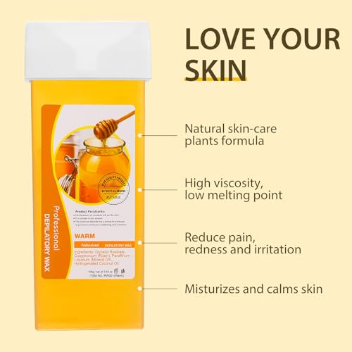 Roll on Wax Refill: 5 Honey Wax Roller Refill - At-Home Hair Removal Cartridge for Body Legs Arms (100g/3.53oz, 5 Pack)