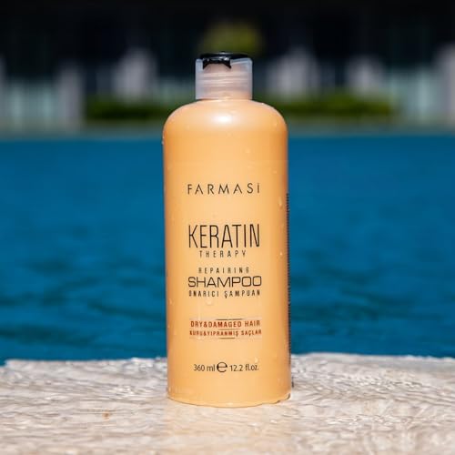 FARMASi Keratin Therapy Hair Care Set: Repairing Shampoo 12.2 fl oz, Hair Mask 6.7 fl oz, Leave-In Serum 1 fl oz, Repair Spray 3.9 fl oz for Dry Damaged Hair, Smoothness & Shine System