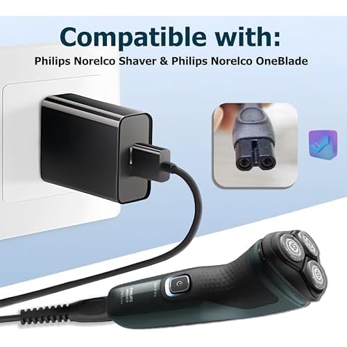 Qjin USB Charger for Philips Norelco Shaver 2400 3600 7200 7800 i9000, All-in-One 3000 5000 7000 Series & OneBlade 360 QP2724, QP2834, QP6531 - Charging Cord 5V Charger