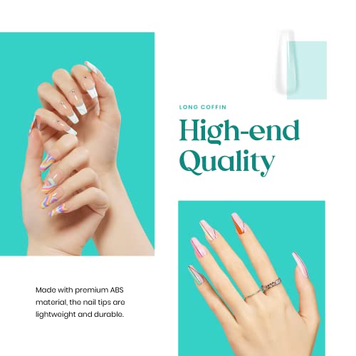 Beetles Nail Tips and Glue Gel Nail Kit, 2 In 1 Nail Gel and Base Gel with 500Pcs Coffin Nails and Innovative UV LED Lamp Easy DIY Fast Nail Extension Set, 48W LED Nail Lamp 6 Colors Starter Kit