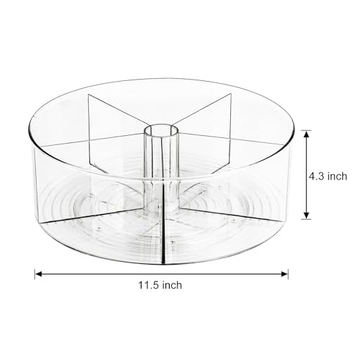 360¡Æ Rotating Makeup Organizer 11.5" Clear Turntable Lazy Susan Organizer for Vanity, Bathroom Counter, Pantry, Cabinet, Spinning Cosmetic Storage Holder with 5 Dividers for Skincare, Makeup Brushes