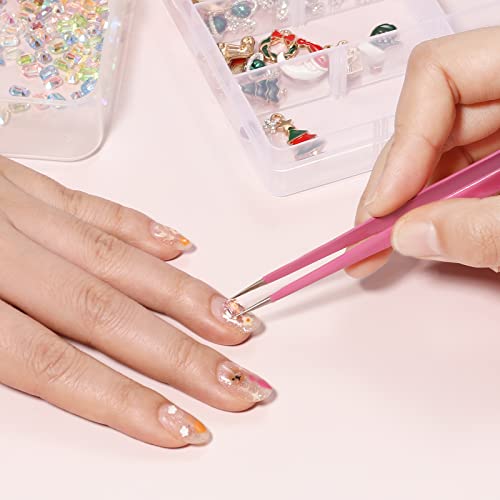 NUOMI 2 Pcs/Set Straight Nail Tweezers Probe Tips Metal Tweezers with Silicone Pressing Head for Nail Art, Picking Gems Rhinestones Acrylic Gel Stickers Eyelash Extensions