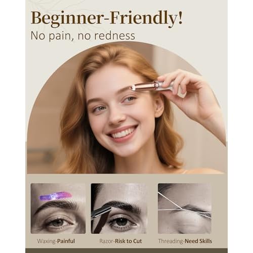 Eyebrow Trimmer for Women, Eyebrow Razor: Rechargeable Facial Hair Removal for Women with 2 Replacement Heads & LED Light, Electric Painless EyeBrow Shaver Hair Removal Device for Eyebrows/Lips/Face
