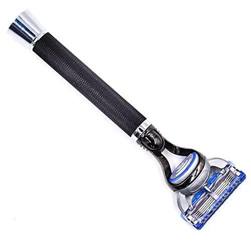 Parker Deluxe Black Fusion-Compatible Razor ? 6¡È Heavyweight Textured Handle + Free Gillette¢ç Fusion Blade ? Premium Men¡¯s Shaving Tool