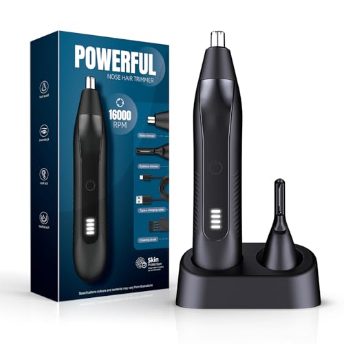 Nose Hair Trimmer for Men - 16000RPM Motor, LED Power Display, Portable Electric Ear & Eyebrow Grooming Kit, Nose Hair Cutter & Remover, Face & Body Clipper, Gift for Men