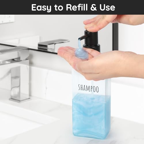 Segbeauty Soap Dispenser Bathroom Set, Pack of 6 Clear Plastic Square Refillable Soap Dispenser, 500ml Empty Shampoo and Conditioner Bottles for Shower, Modern Soap Lotion Dispenser for Bathroom Hotel