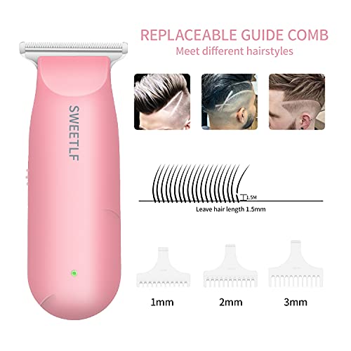 SweetLF Hair Clippers, Silent Cordless Hair Trimmer, Mini Hair Cutting Kit with 3 Guide Combs, USB Rechargeable, Portable, Pink
