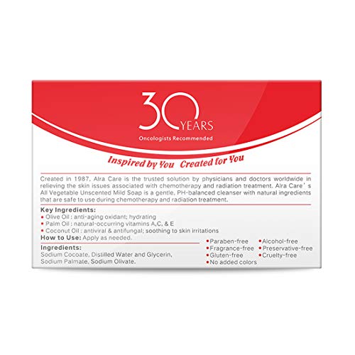 Alra - All Vegetable Unscented Mild Soap - Cleanses Skin During and Post Cancer Chemotherapy and Radiation Treatment - Soothing for Eczema, Psoriasis, Dermatitis - Natural & Fragrance Free (Red1)