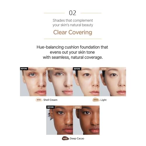 JUNG SAEM MOOL Essential Skin Nuder Cushion | Natural Finish, Buildable Coverage Cushion Foundation by Korean Makeup Artist (Refill Not Included, 0.49 Fl Oz), 21W Medium