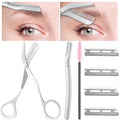 Stainless Steel Eyebrow Trimmer Set Eyebrow Grooming Scissors with Comb Dermaplane Facial Razor with 3 Blades Refills Face Grooming Razor for Women and Men