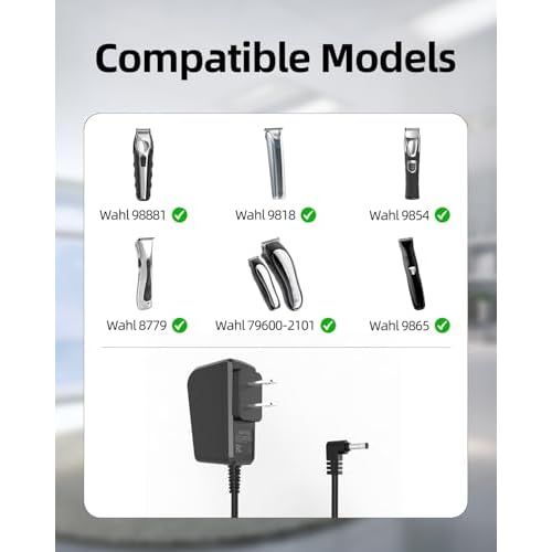 Charger Fit for Wahl Trimmer Model 9888L WNT-9 9818L 9854L 9918D WNT-8 5622 5623 9880L 9766 9918C 9854-600B Beard Grooming Clippers Shaver Razor Replacement Power Cord Supply for S003HU0420060