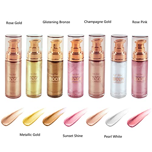 MAEPEOR Body Luminizer 6 Colors Waterproof Smooth Shimmer Face Glow Illuminator Non-sticky Liquid Highlight (30 ML, 04 Rose Gold)