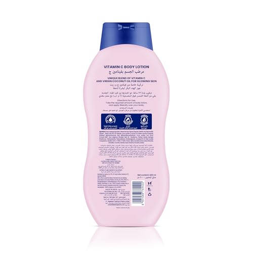 Parachute SKIN PURE BODY LOTION VITAMIN C, UVA/UVB Sunscreen, Blend of Vitamin C and Virgin Coconut Oil for Brightening Skin | 72Hr Moisturization | For Extra Dry Skin | 13.52 Floz