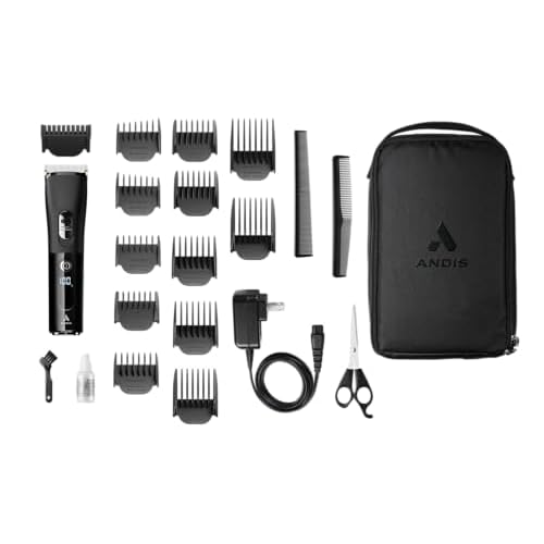 Andis 560547 Envision Cordless High-Speed Hair Clipper, 21-Piece Kit, Adjustable Blade, 1.5¡± LED Digital Display Screen, Black