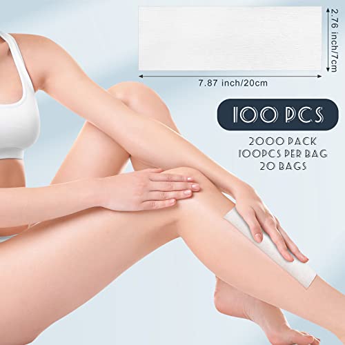 Tudomro 2000 Pcs Large Non-Woven Body Strips for Epilating and Waxing - 2.8 x 7.9 Inch Wax Paper for Women and Men, Arms, Legs, Armpit Hair Removal, White