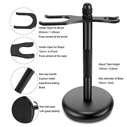 Deluxe Black Shaving Razor Stand Holder with Shaving Brush Kit,Compatible with Gillette Razor and Cartridge Razor,Safety Razor,Badger Shaving Brush