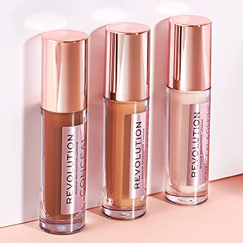 Makeup Revolution Conceal & Define Concealer, Full Coverage Makeup Concealer, Matte Finish & Long Wear, For Medium or Tan Skin Tones, Vegan, C12.5, 4ml