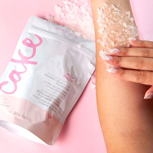Cake Beauty Milk Made Vegan Body Sugar Scrub- Shea Butter, Candied Oat Milk & Marshmallow Root Extract - Gentle Exfoliating Hand, Leg, Foot & Body Sugar Soap Scrub & Moisturizing Shower Wash for Women