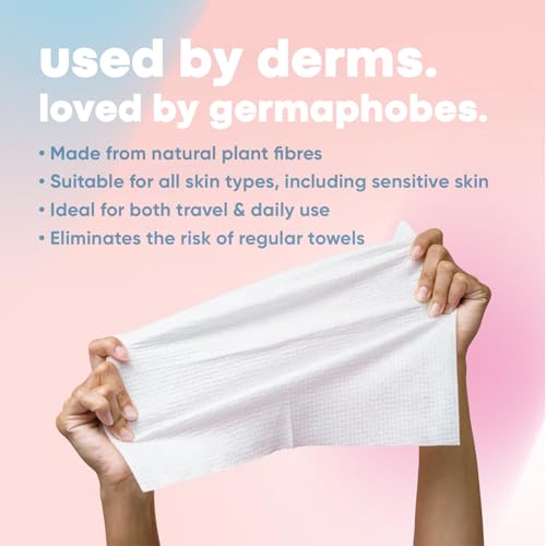 Takeoff Face Towels, 10"¡¿12" XL Face Disposable + Compostable, Ultra Soft Makeup Remover Dry Wipes, Thick Face Towel w/Dual Texture For All Skin Types incl. Sensitive, 50 Count x 4 Pack (200 total)