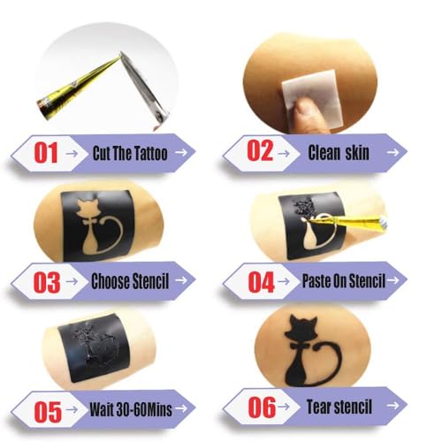 Temporary Tattoo kit£¬4Pcs Tattoo Cones,100% Natural Ready to Use Black Tattoo Paste, India Body DIY Art Painting for Women Men Kids with 20 Adhesive Stencils, 1 Bottle, 4Nozzles