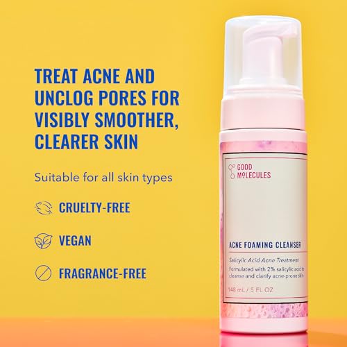 Good Molecules Acne Foaming Cleanser - 2% Salicylic Acid Foam Cleanser - Gentle Acne Face Wash with Alcohol Free Witch Hazel and Aloe - Skin Care for Face