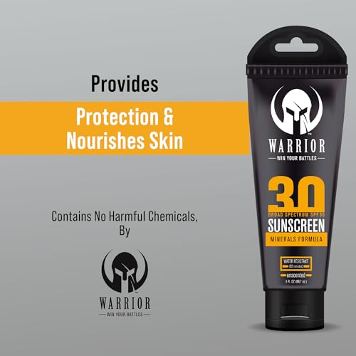 Warrior SPF 30 Sunscreen Lotion - Water Resistant, Reef Safe Lotion Sunscreen with Mineral Formula - Non-Toxic Sunscreen for Sensitive Skin - 3 OZ