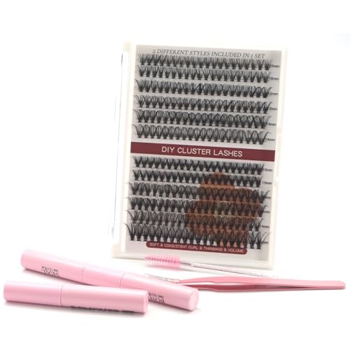 DIY Individual Eyelash Extensions Kit - Includes 10 Rows of Lashes, Pink Portable Storage Case for Home or Salon Use