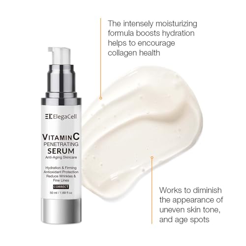 ElegaCell Vitamin C Serum for Women Over 70 - Advanced Anti-Aging Vitamin C Face Super Serum for Mature Skin 1.69 fl oz pack of 2