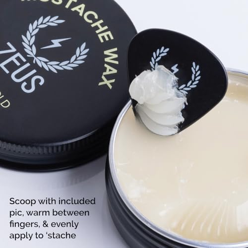 ZEUS Firm Hold Mustache Wax for Men, All-Day Hold & Moisturizing Grooming Mustache Wax with All Natural Ingredients & Application Pick (Made in USA) 1 oz.