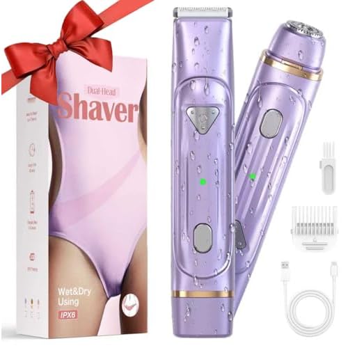Dermave Bikini Shaver - Electric Bikini Trimmer for Women, 2-in-1 Waterproof Shaver (Purple)
