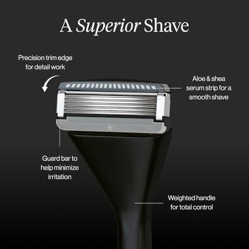 Premium Razor for Men, Handle + 2 Razor Blade Refills + Magnetic Shower Hook, Precision Trim Edge (Matte Black)