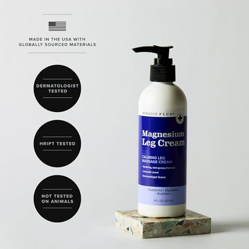 Miracle Plus Magnesium Leg Cream | Magnesium Lotion Calming Leg Cream For Leg Relief | Herbal Moisturizer Topical Body Butter Soothes + Calms Sensations, Itching, & Shaking, 8oz, 3 Piece