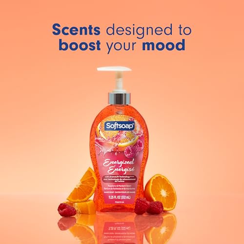 Softsoap Energized Liquid Hand Soap, Paraben Free, pH Balanced, Raspberry and Mandarin Scent, 11.25 fl oz Pump Bottle, 6 pack