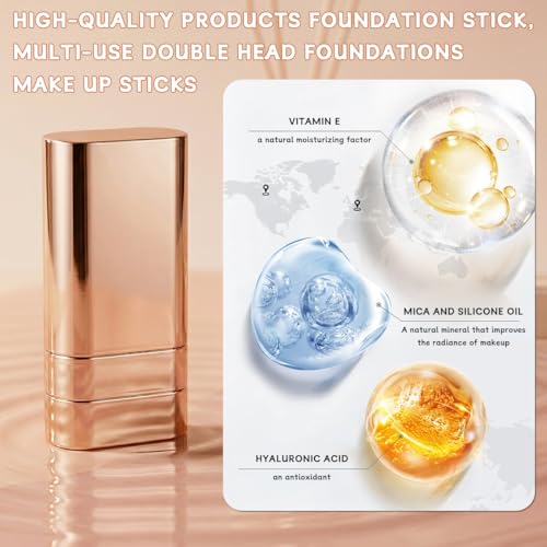Luminous Dual-Ended Concealer Foundation Stick with Brush, 3-in-1 Foundation Stick, Lightweight Full Coverage, Brightening & Long-Lasting for All Skin Types, 2-Pack (Natural)
