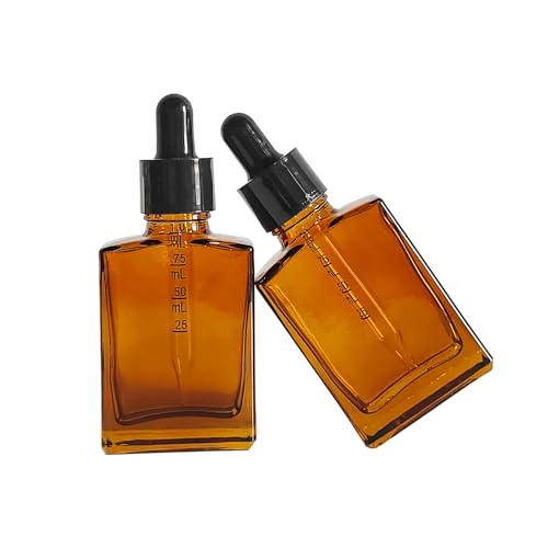 12 Pack 1 oz Amber Square Glass Dropper Bottle for Essential Oil, Perfume, Serums and Liquids