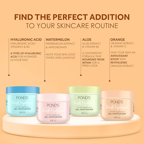 POND¡¯S Fresh Hydration Gel Moisturizer ? 24 HR Hydration with Orange Extract & Vitamin C ? Alcohol & Oil-Free Face Moisturizer ? Dermatologist Tested, 3.4 oz