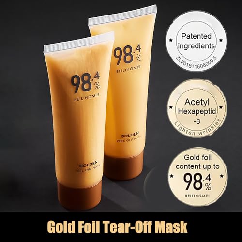 3 Pack 98.4% Gold Peel Off Facial Mask, Golden Exfoliating Mask for Blackhead and Pore Cleansing, Gold Foil Tear off Mask Anti-Aging Anti-wrinkle Reduces Fine Lines and Deep Cleansing