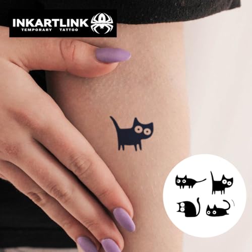 INKARTLINK Semi Permanent Tattoos, Realistic Cat Tattoos, Temporary Tattoos, Adult Art Designs, Party Favors, Waterproof, No Adhesive, No Reflective, Lasts 1-2 Weeks (Four Black Cats 1)