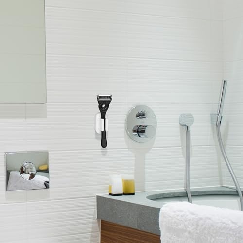 Linkidea 2 Pack Razor Holder for Shower Wall, Bathroom Razor Organizer & Squeegee Stand, Compatible with Gillette Fusion 5 Power, Labs Special NFL Series, SkinGuard (White)