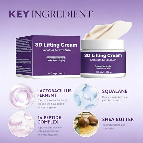 3D Lifting Night Cream, Anti-Aging Moisturizer with 17-Peptide Complex, Probiotic Facial Treatment for Face and Neck Wrinkles, 1.7 fl oz