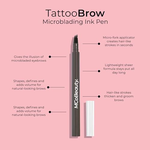 MCoBeauty - Tattoo Brow Microblading Eyebrow Pen - Ink Brow Pen - Light Medium Shade - Easy to Apply, Ink-Like Formula - Ultra-Fine Micro Fork Top - Long Wearing Formula - Stocking Stuffers