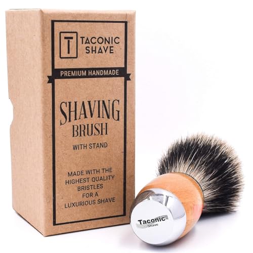 Taconic Shave's 3-Band Pure Badger Luxury Shaving Brush ? Deluxe Beechwood and Chrome Handle - Shaving Stand Included