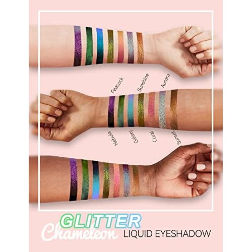 Chameleon Eyeshadow Liquid Glitter Eye Makeup, Glitter Eyeshadow Intense Color Shifting Long Lasting with No Creasing, Quicky Dry & High Pigmented Shimmer Eye Shadow, Coral