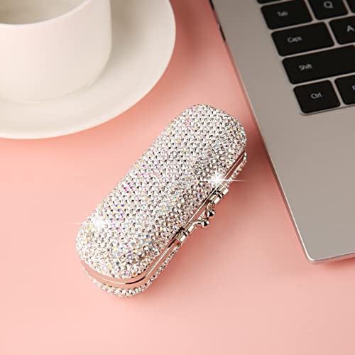 AsAlways Shiny Rhinestone Crystal Portable Lipstick Case with Mirror Portable Bling Diamonds Makeup Cosmetic Storage Holder for Travel Ladies Fashion