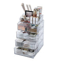 5-Tiers Makeup Organizer with Drawer for Vanity, Stackable Bathroom Storage Box for Beauty Essentials, Skincare Products, Cosmetic Brushes, Perfume Stand, Clear Lipsticks Holder