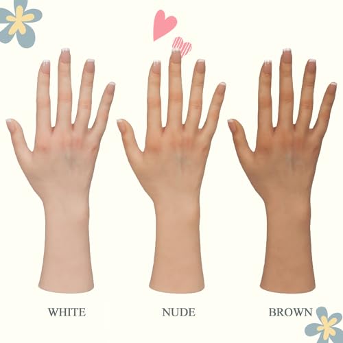 Realistic Female Silicone Hand Mannequin Hand Model Fake Hand with Skeleton for Manicurist Reusable Acrylic Nails Art Practice Jewelry Display - Nude Left Hand
