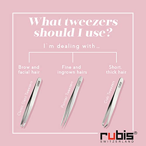 Rubis Classic Stainless Steel Slanted Tweezers for Precise Eyebrows and Hair Removal, 1K105, White,Rubis Switzerland Swiss Made World Renowned Precision