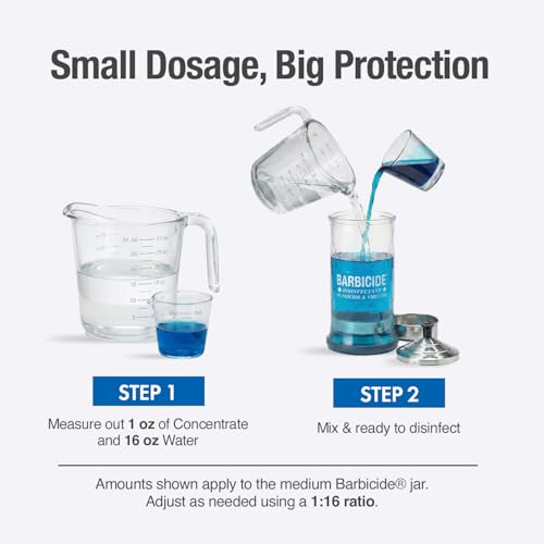 BARBICIDE Disinfectant Jar ? Durable Glass Immersion Container with Stainless Steel Lid and Tray ? Professional Tool Sanitizer for Combs, Brushes & Implements - (MidSize - 21 Fl Oz)