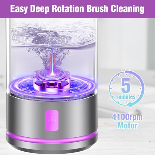 Makeup Brush Cleaner machine, 2 in 1 Makeup Brush Cleanser & Washer, 7000 RPM High-Speed Deep Cleaning, Portable Automatic Cosmetic Brush Cleaner for Foundation Brush Sponge, Purple
