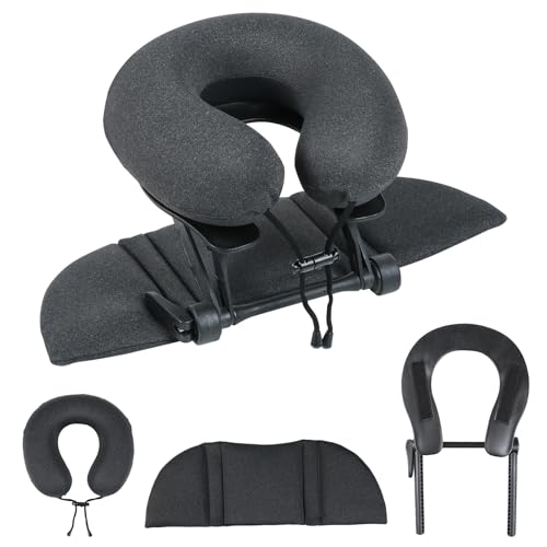 Intelligent Support Memory Foam Pillow£¬Adjustable Massage Pillow ? Multi-Use Ergonomic Neck Pillow for Office Naps,Travel, Recliner Headrest ? Portable (Black Pillow+Black Plastic Stand)